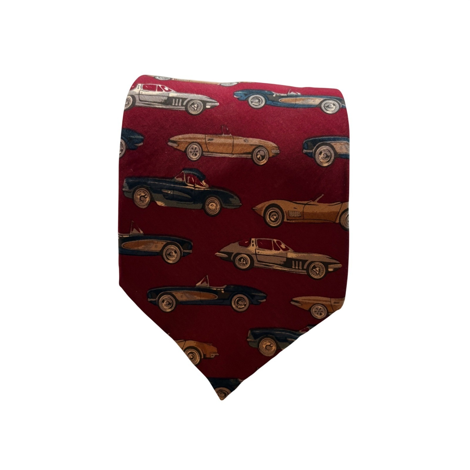 Corvette Silk Necktie Men One Size Burgundy Classic Car Vintage Italian Handmade